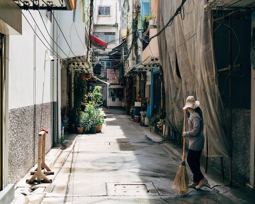 Busy city street background representing daily urban life